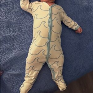 3-6 month Monica + Andy Wave Print On the Go One Piece with Foldover Feet